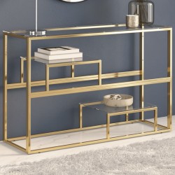 Sonata H Конзолна маса, златиста, неръждаема стомана и закалено стъкло - Măsuțe de living