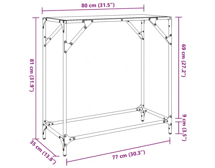 Sonata H Конзолна маса с прозрачен стъклен плот 80x35x81 см стомана