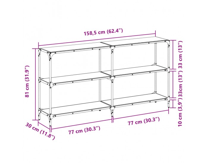 Sonata H Конзолна маса с прозрачен стъклен плот 158,5x30x81 см стомана