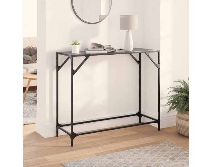 Sonata H Конзолна маса с черен стъклен плот 98x35x81 см стомана