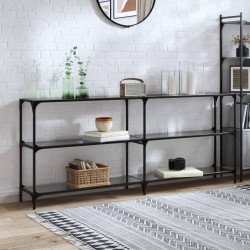 Sonata H Конзолна маса с черен стъклен плот 194,5x30x81 см стомана - Măsuțe de living