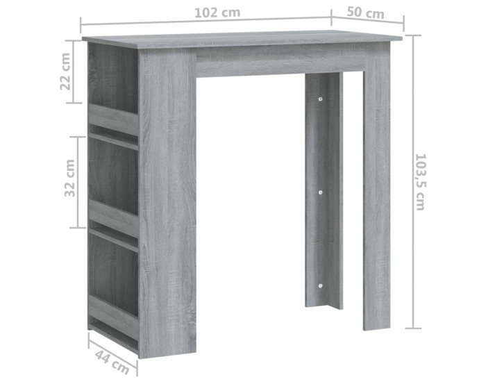 Sonata H Бар маса с рафтове сив сонома 102x50x103,5 см инженерно дърво