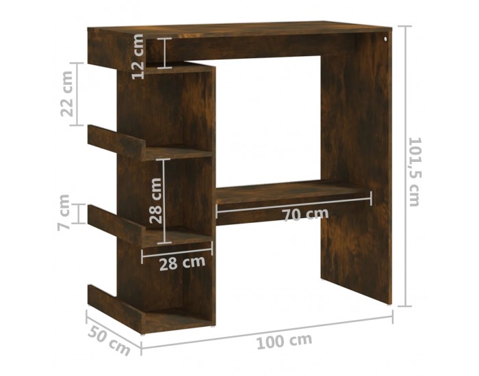 Sonata H Бар маса с етажерка опушен дъб 100x50x101,5 см инженерно дърво