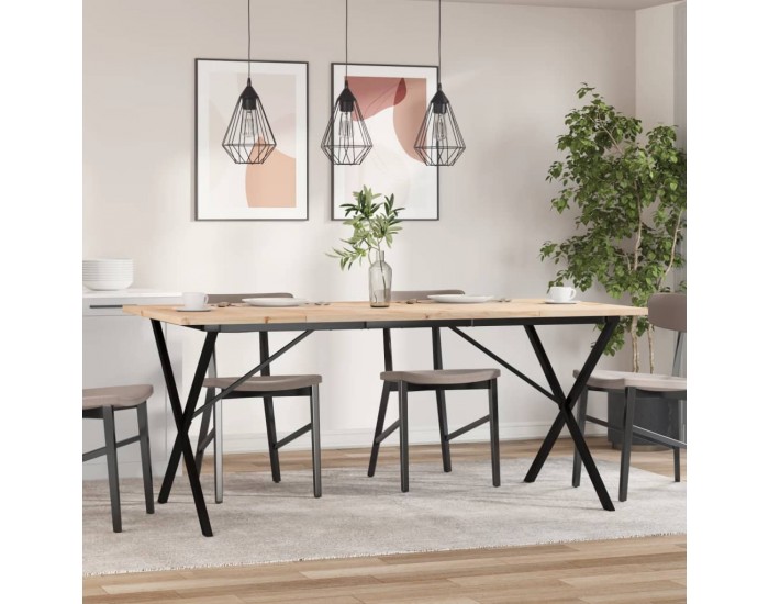 Sonata H Трапезна маса X-образна рамка 180x90x75,5 см бор масив и чугун
