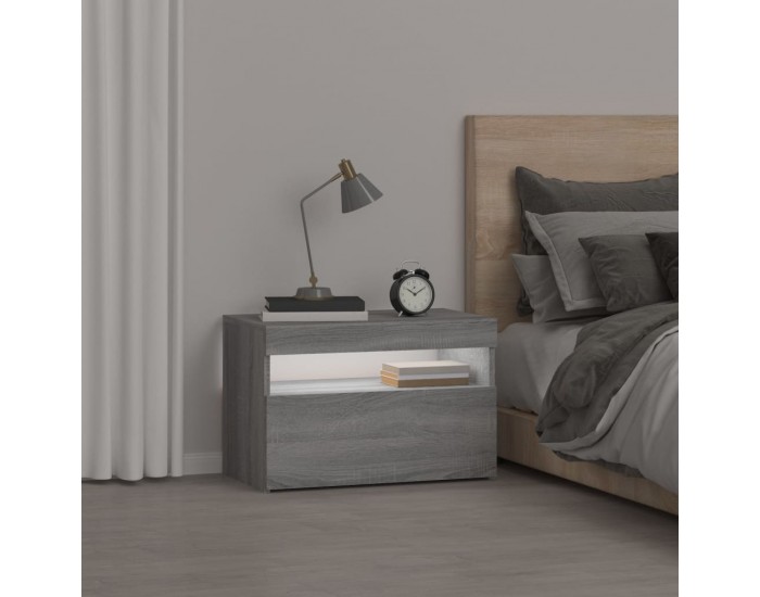 Sonata H Нощно шкафче с LED осветление, сив сонома, 60x35x40 см