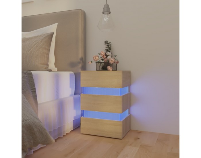 Sonata H Нощно шкафче с LED, сонома дъб, 45x35x67 см, инженерно дърво
