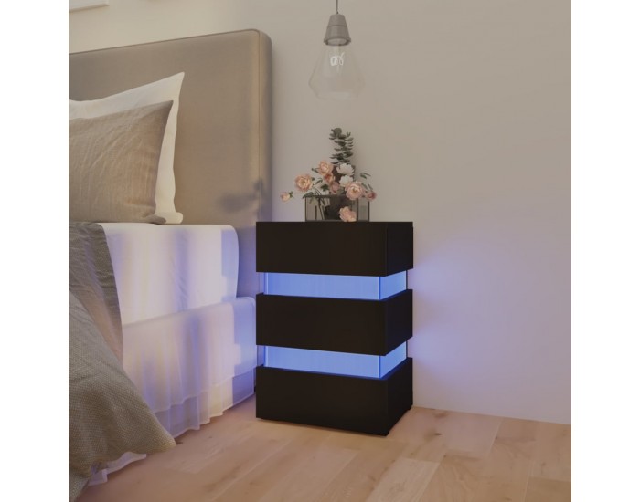 Sonata H Нощно шкафче с LED, черно, 45x35x67 см, инженерно дърво