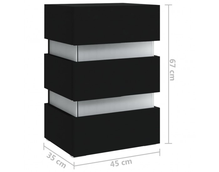 Sonata H Нощно шкафче с LED, черно, 45x35x67 см, инженерно дърво