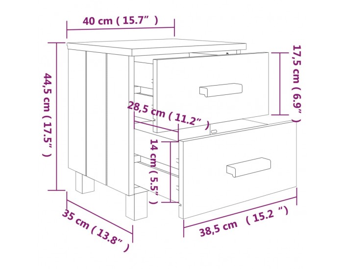 Sonata H Нощни шкафчета HAMAR 2 бр меденокафяви 40x35x44,5 см бор масив