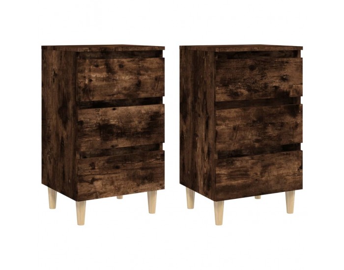 Sonata H Нощни шкафчета крака масивно дърво 2 бр опушен дъб 40x35x69 см