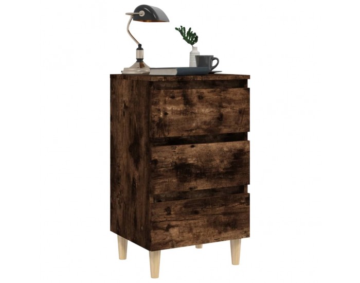 Sonata H Нощни шкафчета крака масивно дърво 2 бр опушен дъб 40x35x69 см