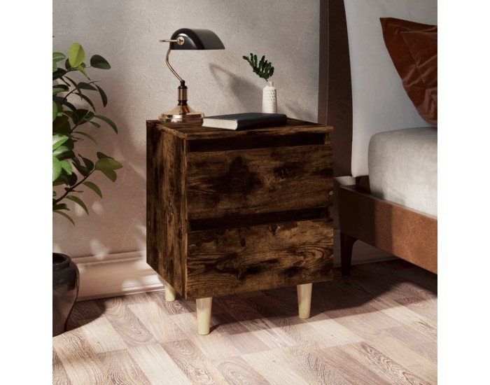 Sonata H Нощни шкафчета с крака дървен масив 2 бр опушен дъб 40x35x50 см