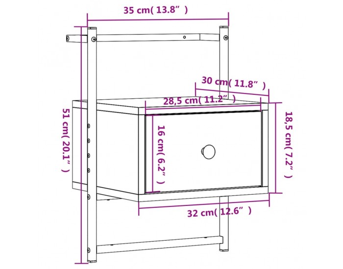 Sonata H Нощно шкафче стенно кафяв дъб 35x30x51 см инженерно дърво