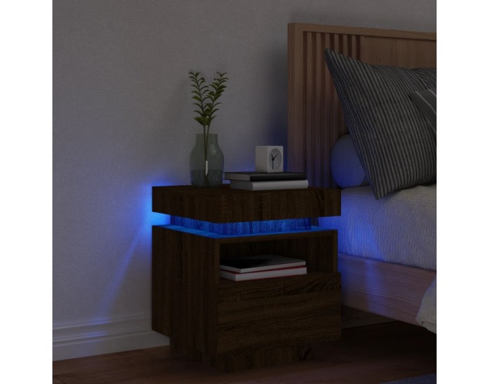 Sonata H Нощно шкафче с LED осветление, кафяв дъб, 40x39x48,5 см