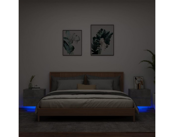 Sonata H Нощни шкафчета за стена с LED осветление, 2 бр, бетонно сиви