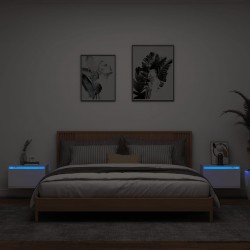 Sonata H Нощни шкафчета за стена с LED осветление, 2 бр, бели - Noptiere