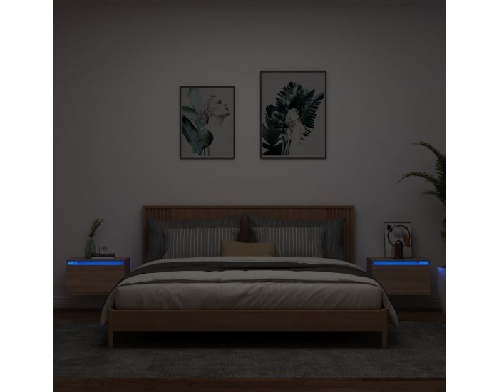 Sonata H Нощни шкафчета за стена с LED осветление, 2 бр, сонома дъб