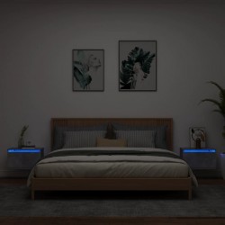Sonata H Нощни шкафчета за стена с LED осветление, 2 бр, бетонно сиви - Noptiere
