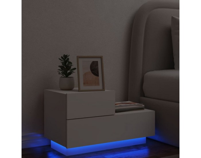 Sonata H Нощно шкафче с LED осветление, бяло, 70x36x40,5 см
