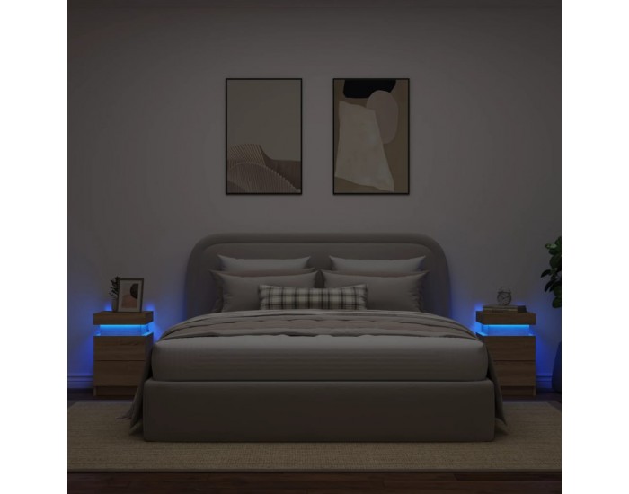 Sonata H Нощни шкафчета с LED осветление, 2 бр, сонома дъб, 35x39x55 см