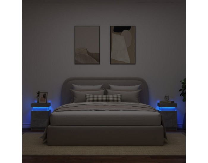 Sonata H Нощни шкафчета с LED осветление, 2 бр, бетонно сив, 35x39x55 см