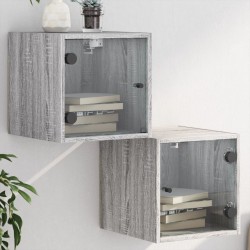 Sonata H Нощни шкафчета със стъклени врати 2 бр сив сонома 35x37x35 см - Noptiere