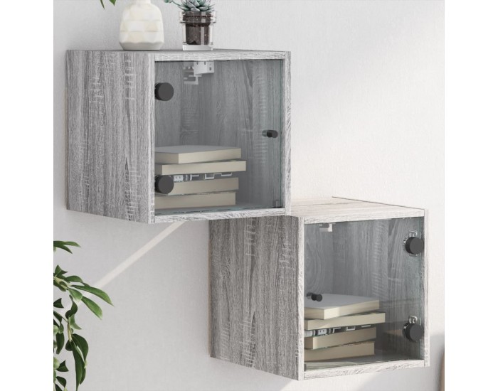Sonata H Нощни шкафчета със стъклени врати 2 бр сив сонома 35x37x35 см