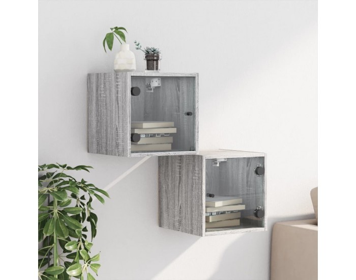 Sonata H Нощни шкафчета със стъклени врати 2 бр сив сонома 35x37x35 см