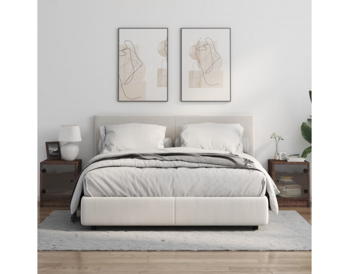 Sonata H Нощни шкафчета със стъклени врати 2 бр кафяв дъб 35x37x42 см