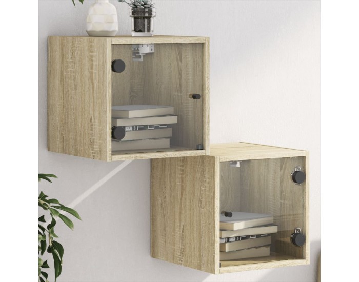 Sonata H Нощни шкафчета със стъклени врати 2 бр дъб сонома 35x37x35 см