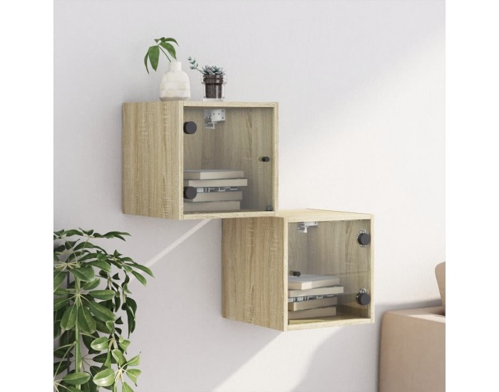 Sonata H Нощни шкафчета със стъклени врати 2 бр дъб сонома 35x37x35 см