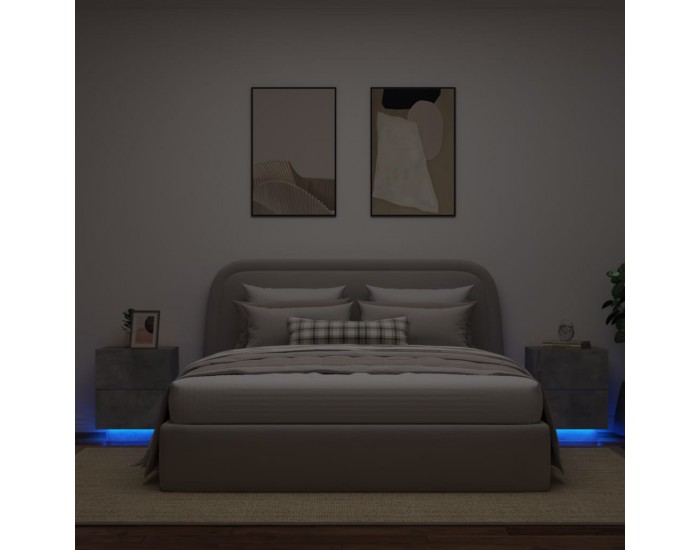 Sonata H Нощни шкафчета с LED, 2 бр, бетонно сиво, инженерна дървесина