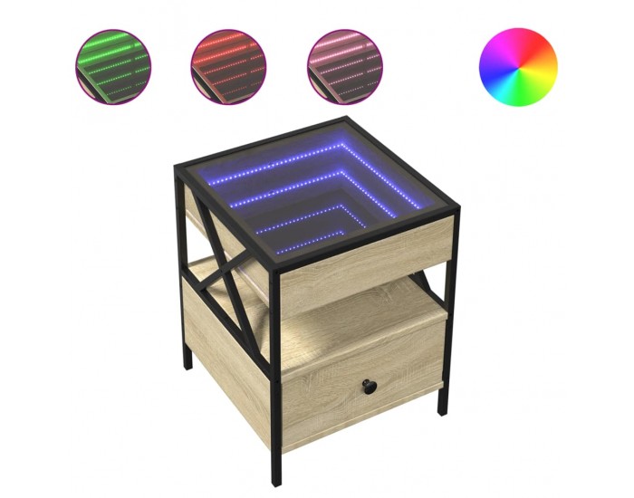 Sonata H Нощна масичка с Infinity LED сонома дъб 40x40x51 см