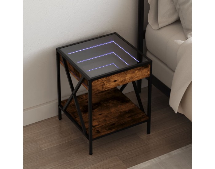 Sonata H Нощна масичка с Infinity LED, опушен дъб, 40x40x49 см