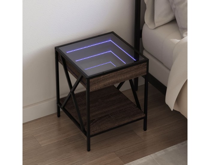 Sonata H Нощна масичка с Infinity LED, кафяв дъб, 40x40x49 см