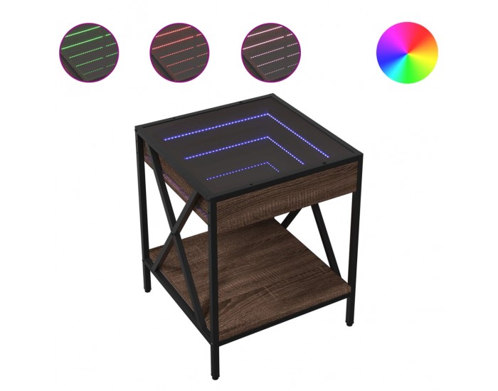 Sonata H Нощна масичка с Infinity LED, кафяв дъб, 40x40x49 см