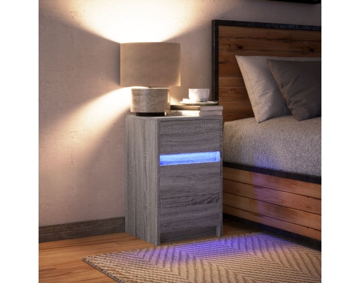 Sonata H Нощно шкафче с LED осветление, сив сонома, инженерно дърво