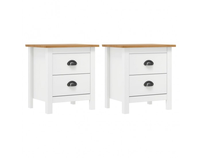 Sonata H Нощни шкафчета Hill 2 бр бели 46x35x49,5 см борово дърво масив