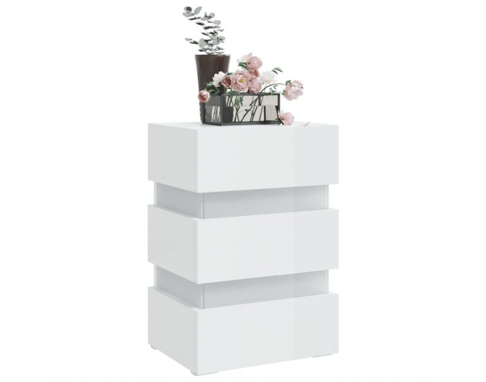 Sonata H Нощно шкафче с LED, бял гланц, 45x35x67 см, инженерно дърво