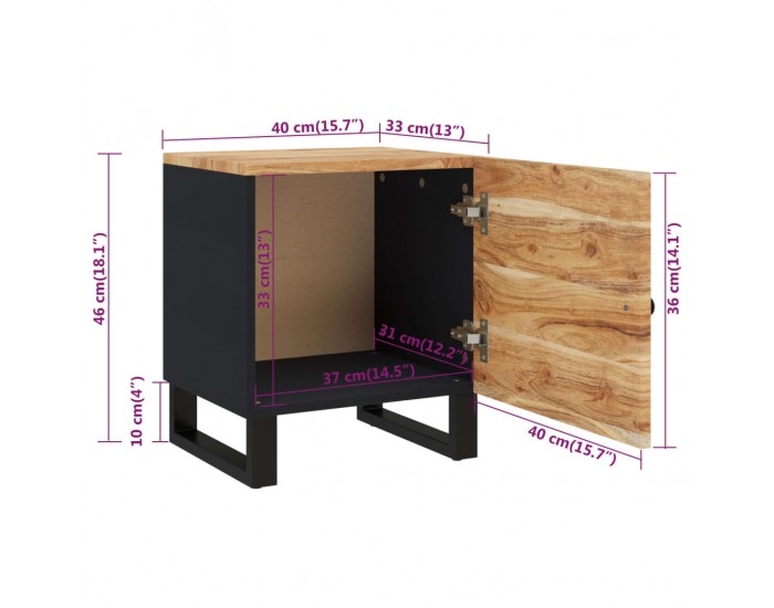 Sonata H Нощно шкафче 40x33x46 см масивна акация