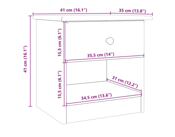 Sonata H Нощно шкафче бяло ALTA 41x35x41 см бор масив