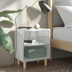 Sonata H Нощни шкафчета крака от дърво масив 2 бр бял гланц 40x30x50 см - Noptiere