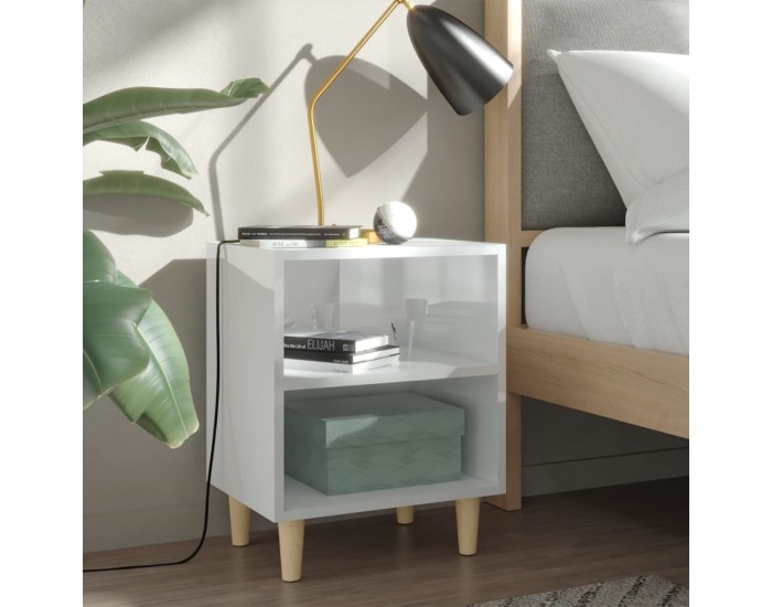 Sonata H Нощни шкафчета крака от дърво масив 2 бр бял гланц 40x30x50 см