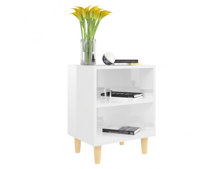 Sonata H Нощни шкафчета крака от дърво масив 2 бр бял гланц 40x30x50 см