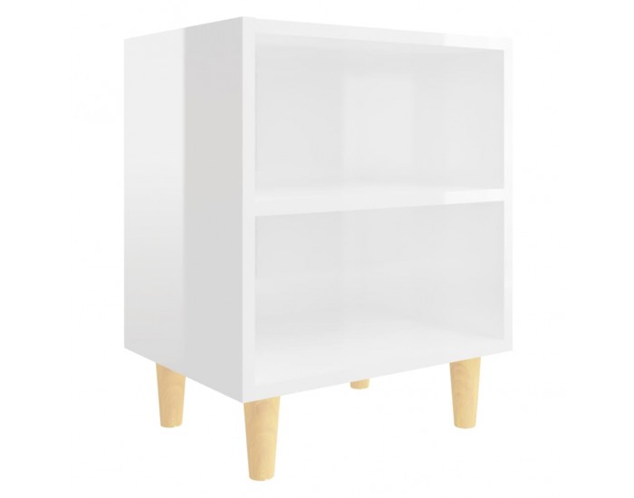 Sonata H Нощни шкафчета крака от дърво масив 2 бр бял гланц 40x30x50 см