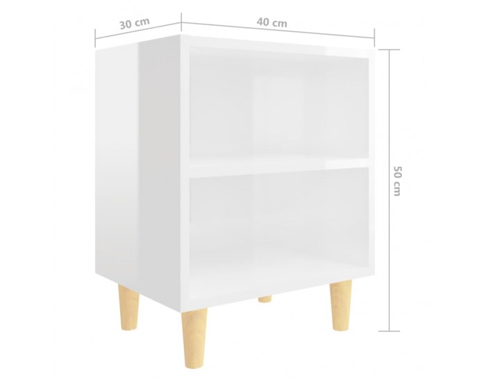 Sonata H Нощни шкафчета крака от дърво масив 2 бр бял гланц 40x30x50 см