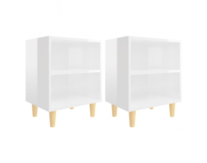 Sonata H Нощни шкафчета крака от дърво масив 2 бр бял гланц 40x30x50 см