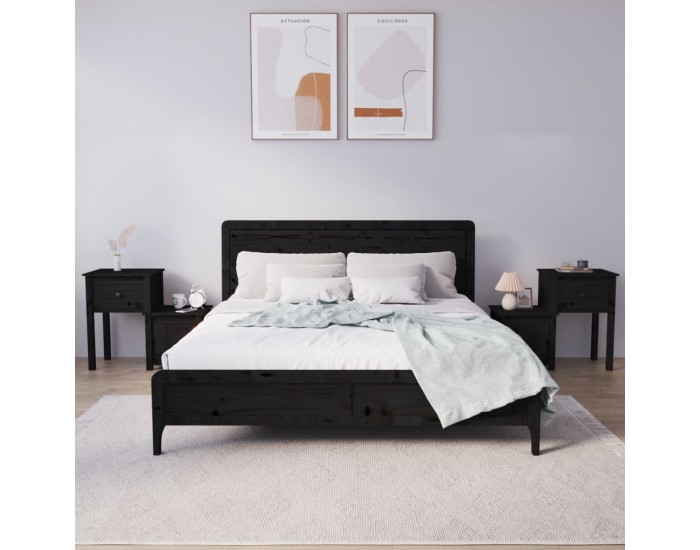 Sonata H Нощни шкафчета 2 бр черни 79,5x38x65,5 см борово дърво масив