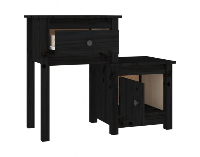 Sonata H Нощни шкафчета 2 бр черни 79,5x38x65,5 см борово дърво масив
