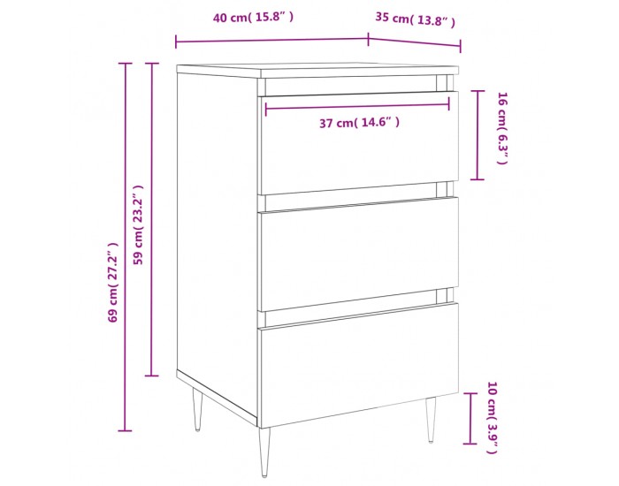 Sonata H Нощни шкафчета 2 бр опушен дъб 40x35x69 см инженерно дърво